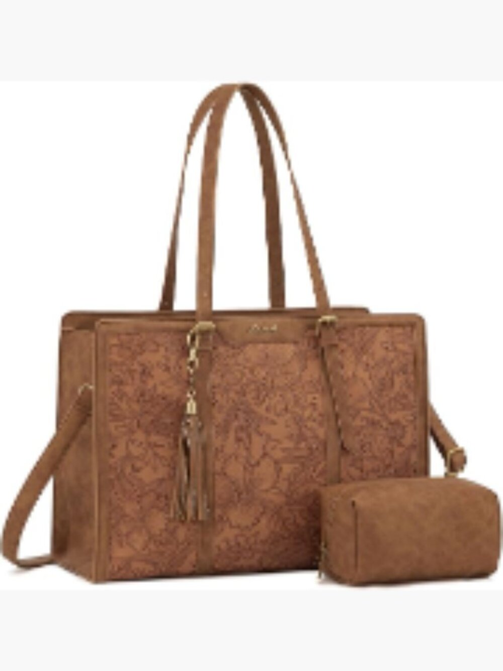 Vintage Faux Leather Laptop Tote Bag with Cup Holder, Teacher Work Bag with